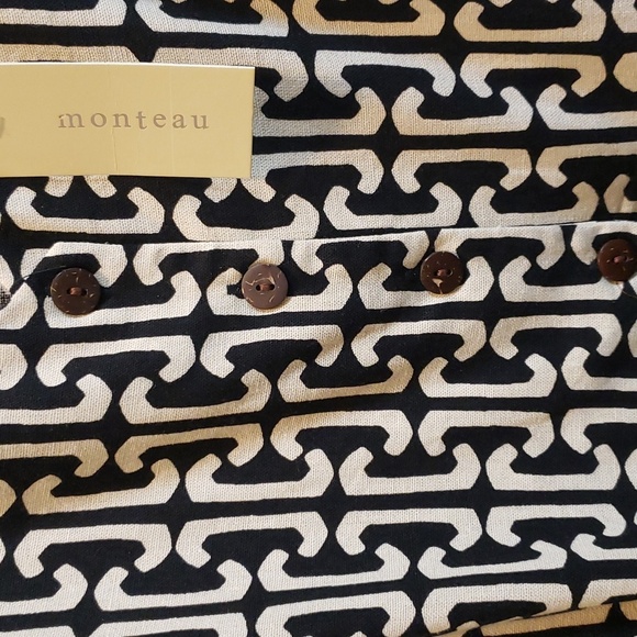 Monteau NWT Geometric Design Belted Linen Blend Top - Picture 4 of 7